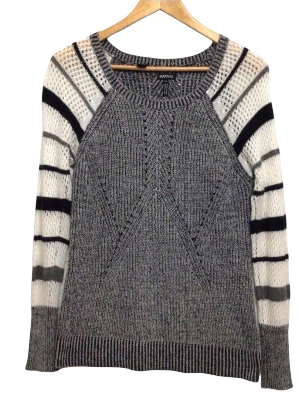 BUFFALO Bitton knit crochet sweater wool & angora blend grey white black small